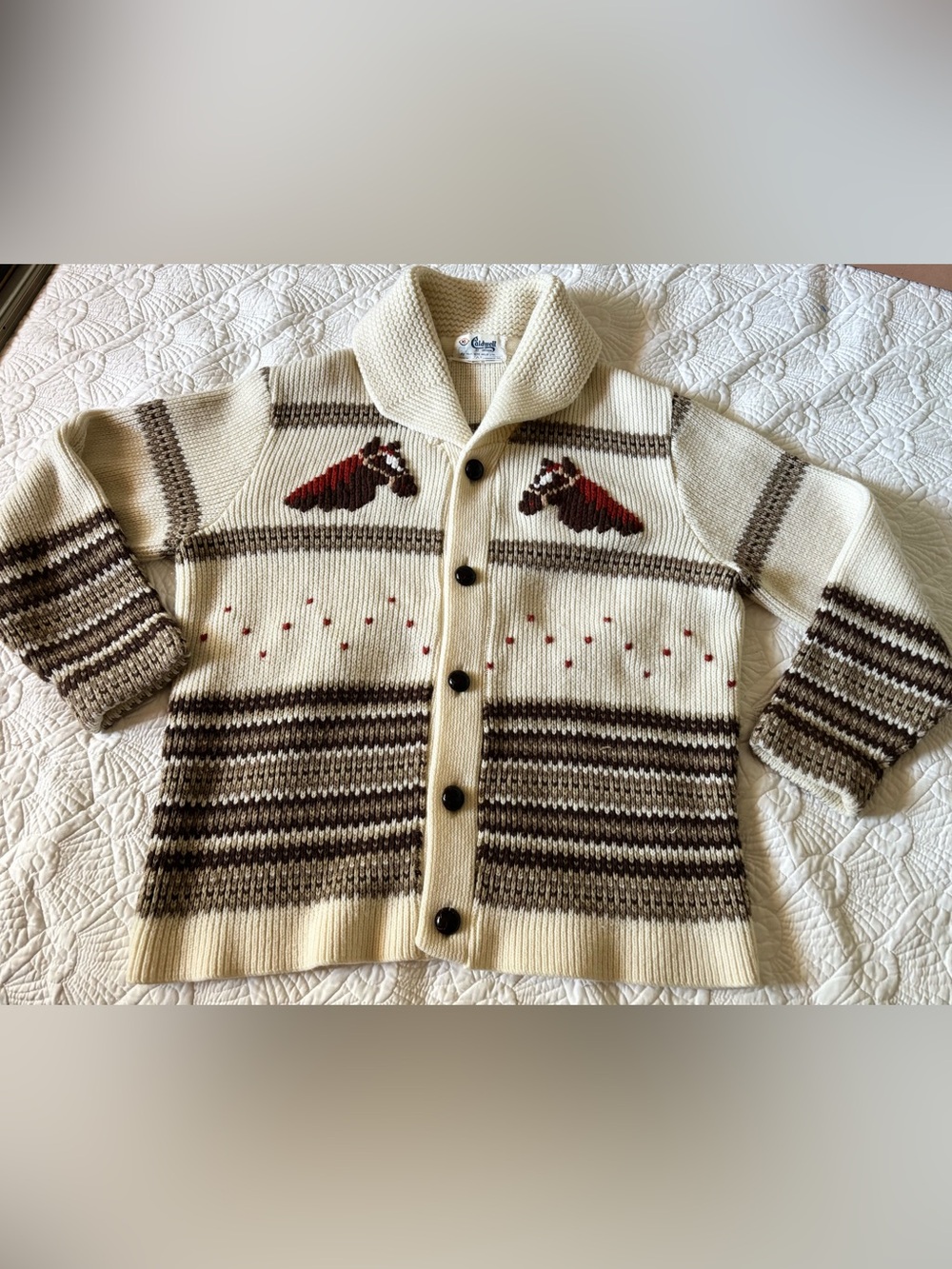 Vintage Caldwell wool cardigan horse equestrian made in Canada